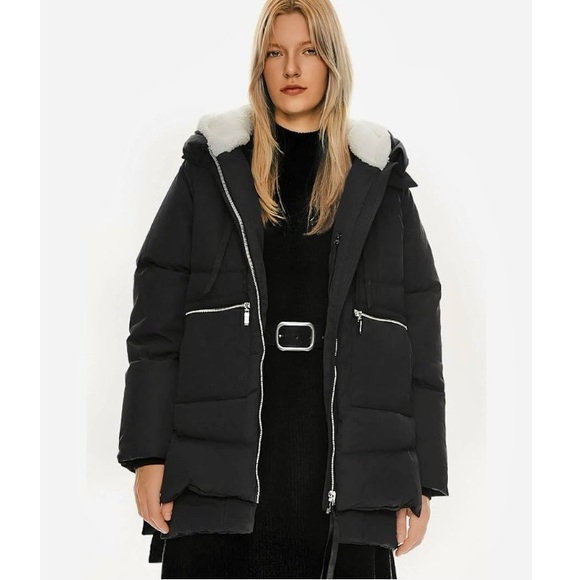 OROLAY New Down Thickened Cargo Winter Parka Puffer Jacket NWOT Black - Picture 1 of 13